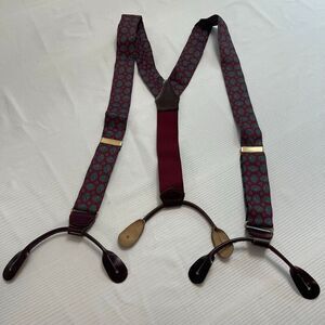 CAS Maroon Paisley Vintage Leather Germany Brown Leather Suspenders Braces